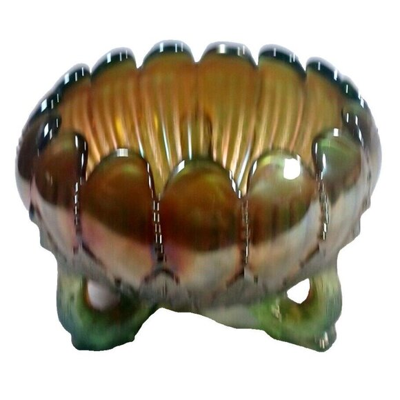 Vintage Northwood Aqua Opal Carnival Glass Leaf & Beads Footed Rose Bowl - Picture 8 of 16